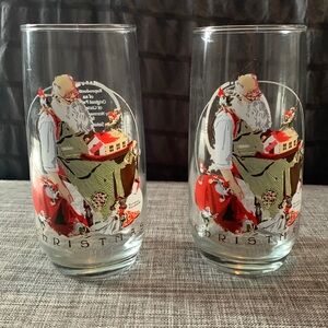 Vintage, Coca Cola  Santa Drinking Glasses, Norman Rockwell, Set of 2